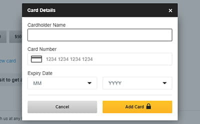 Adding credit card details in the Betfair Casino Cashier