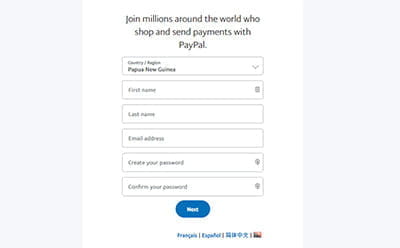 PayPal Log in Screen