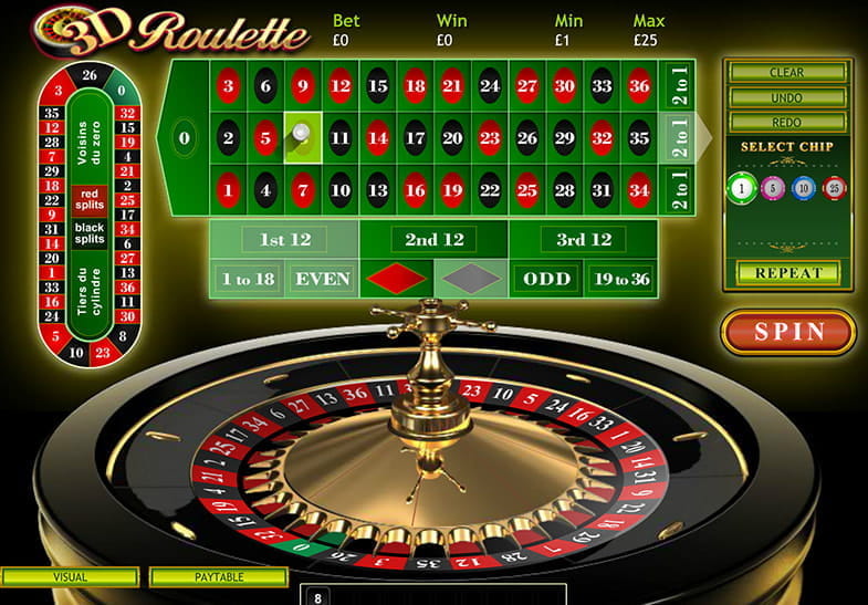 The wheel and layout of 3d Roulette by Playtech