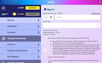 Enter the Desired Amount to Top Up PlayOJO Account