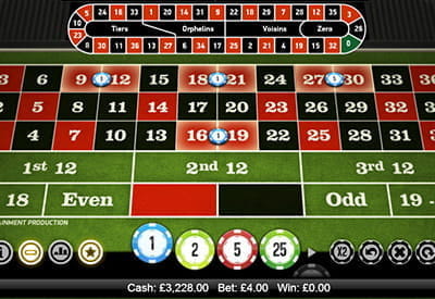 odds on roulette table of a split